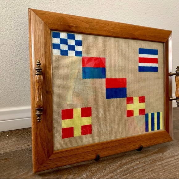 Vintage Decorative Wood Tray With  Embroidery Insert 14/17 Inch - Picture 2 of 13